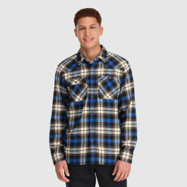 Camisa De Franela De Comentarios Para Hombres De Investigación Al Aire Libre A Cuadros Azul Clásico