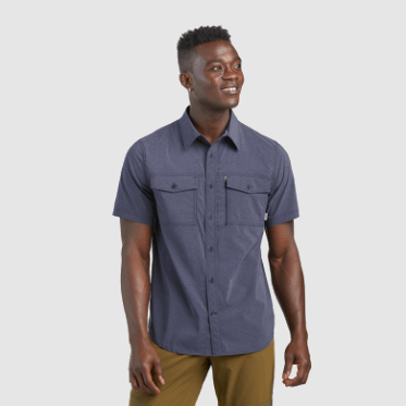 Camisa De Manga Corta De Estación De Paso Para Hombres De Investigación Al Aire Libre Azul Marino Jaspeado