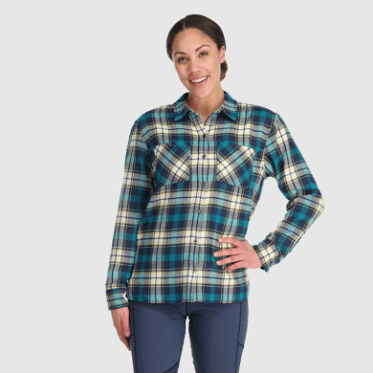 Camisa De Franela De Retroalimentación Para Mujeres De Investigación Al Aire Libre Especial A Cuadros De Lago Profundo