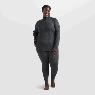 Outdoor Research Alpine Onset Mujer Merino Media Cremallera Carbón Jaspeado
