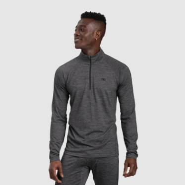 Outdoor Research Alpine Onset Merino Para Hombre Con Cremallera De Un Cuarto De Carbón Jaspeado