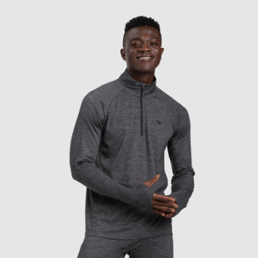 Outdoor Research Alpine Onset Merino Para Hombre Con Cremallera De Un Cuarto De Carbón Jaspeado