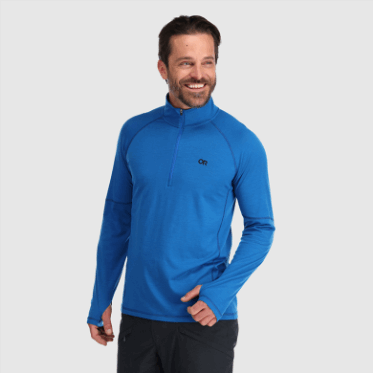 Outdoor Research Alpine Onset Merino De Hombre Con Cremallera De Un Cuarto Azul Clásico
