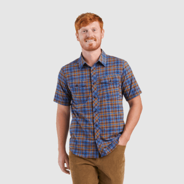 Investigación Al Aire Libre De Los Hombres Vagabundo S / S Camisa A Cuadros Azul Clásico