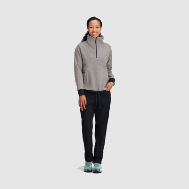 Outdoor Research Jersey Con Cremallera De Un Cuarto De Mezcla De Senderos Para Mujer, Ceniza