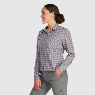 Camisa De Franela De Retroalimentación Para Mujer De Investigación Al Aire Libre A Cuadros Ceniza Claro