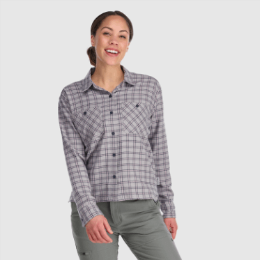Camisa De Franela De Retroalimentación Para Mujer De Investigación Al Aire Libre A Cuadros Ceniza Claro