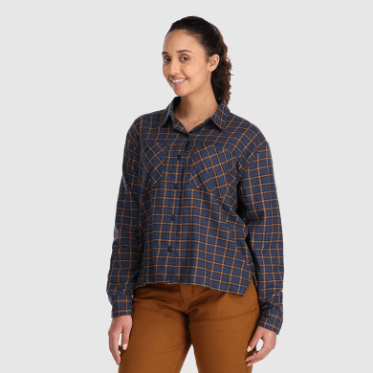 Camisa De Franela De Retroalimentación De Mujer De Investigación Al Aire Libre A Cuadros Azul Marino Claro